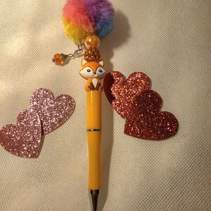 Colorful Fox Pen with Pom Pom Charm